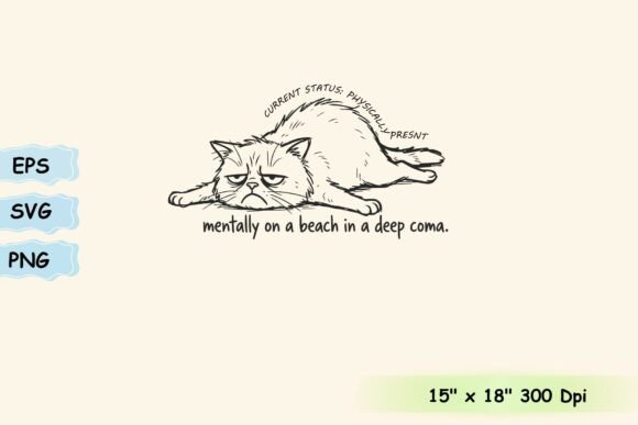 Funny Grumpy Cat Mentally on a Beach Graphics for T-Shirt Designs