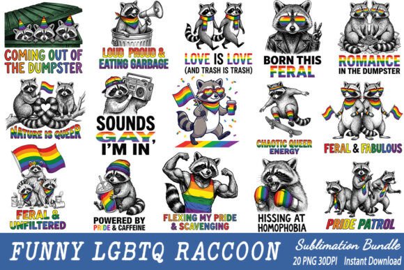 Funny LGBTQ Raccoon Sublimation PNG – A Graphic Design Asset for Illustrations