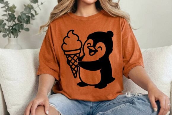 Funny Penguin Holding Ice Cream Clipart - Graphics for Creative Sellers