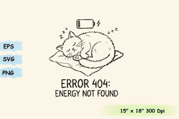 Funny Sleeping Cat Error 404 Design Graphics for T-Shirt Designs