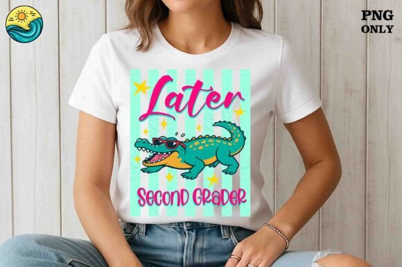 Later Second Grader Alligator Png for T-Shirt Designs