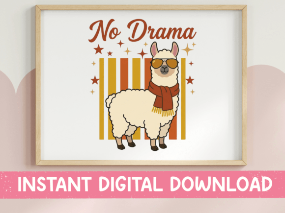 No Drama Llama Retro SVG PNG for T-Shirt Designs and Graphics